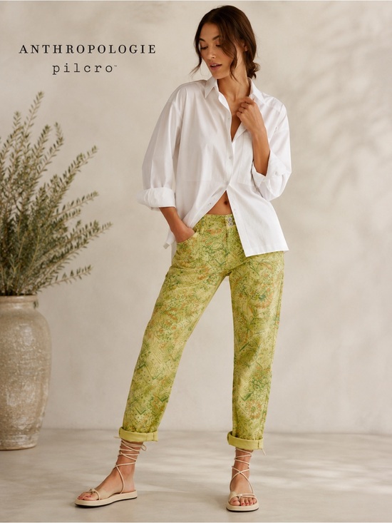Pilcro Denim - Anthropologie Pilcro The Wanderer Pants 31 Green Floral Patchwork Low Rise Boho